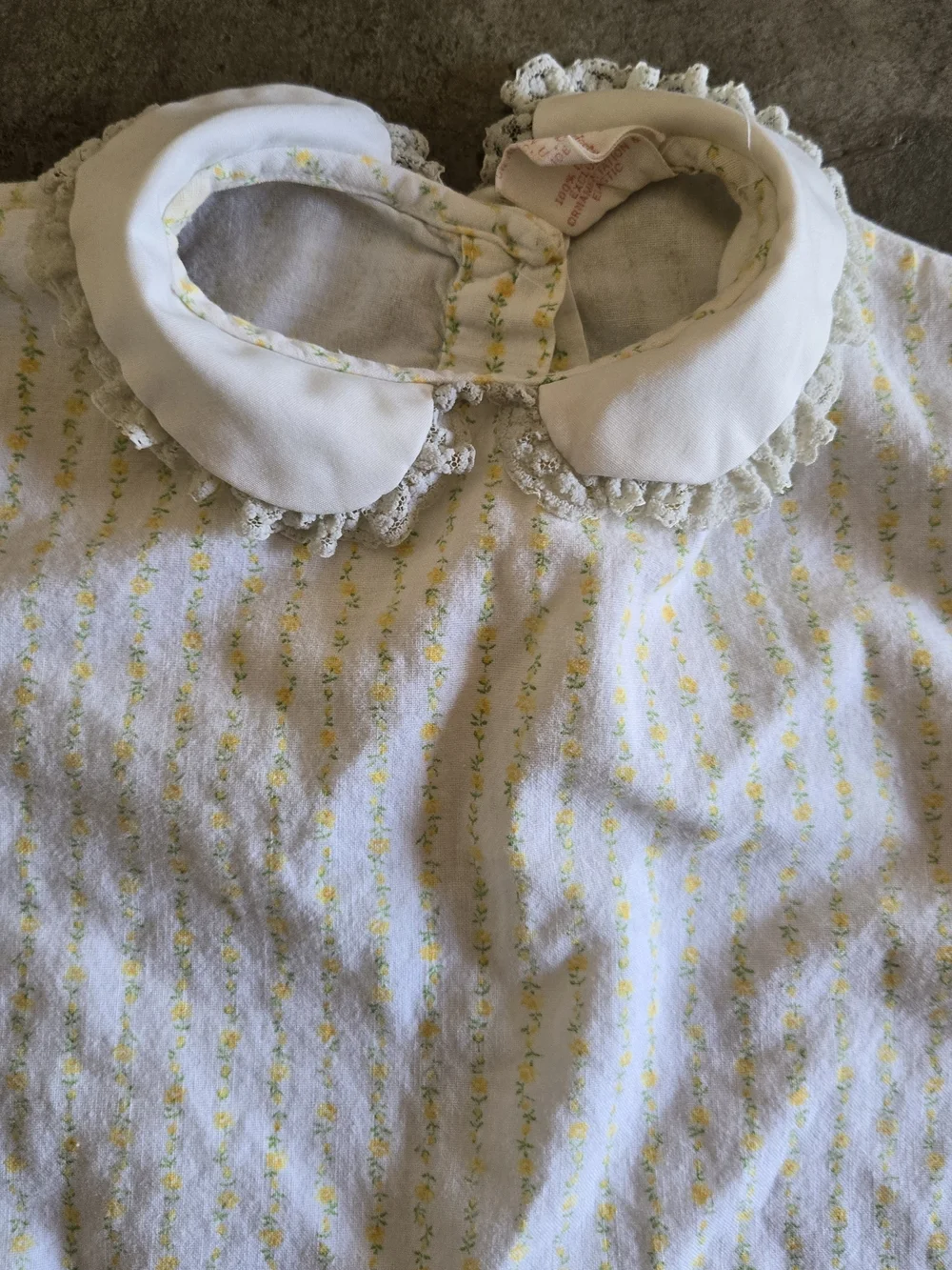 Vintage White and Yellow Girls' Nightgown with Peter Pan Collar